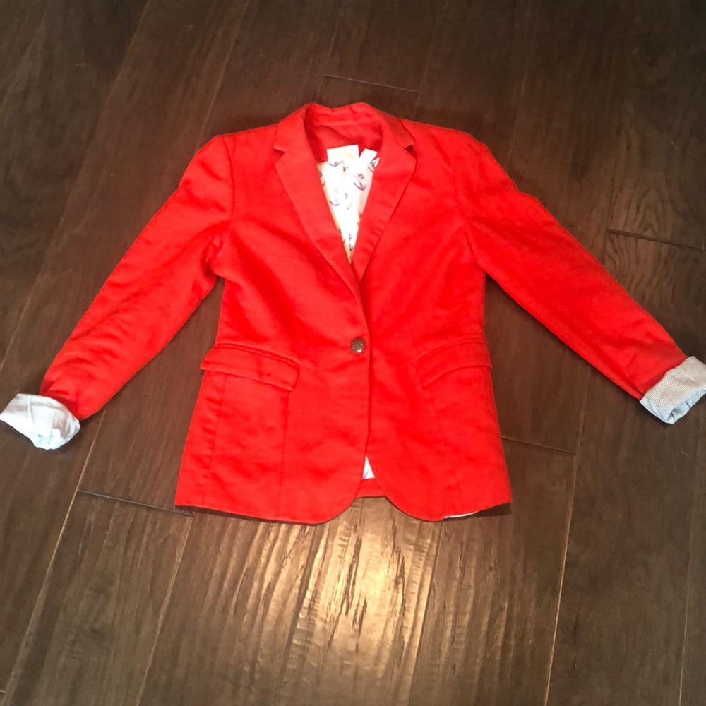 Red linen suit jacket